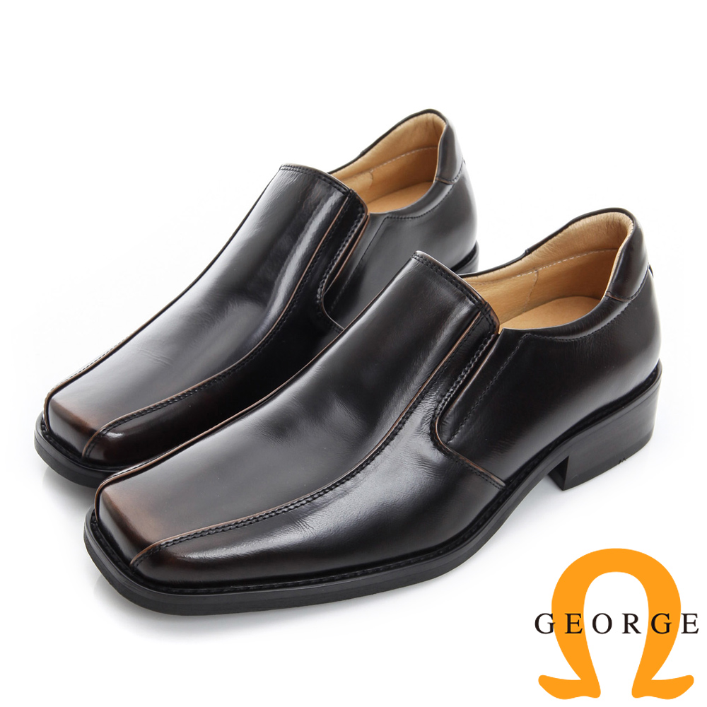 GEORGE 喬治-漸層刷色真皮方頭紳士鞋-古銅色