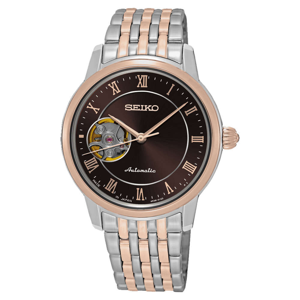 SEIKO Presage 羅馬時光開芯機械女錶(SSA852J1)-咖啡x雙色/34mm