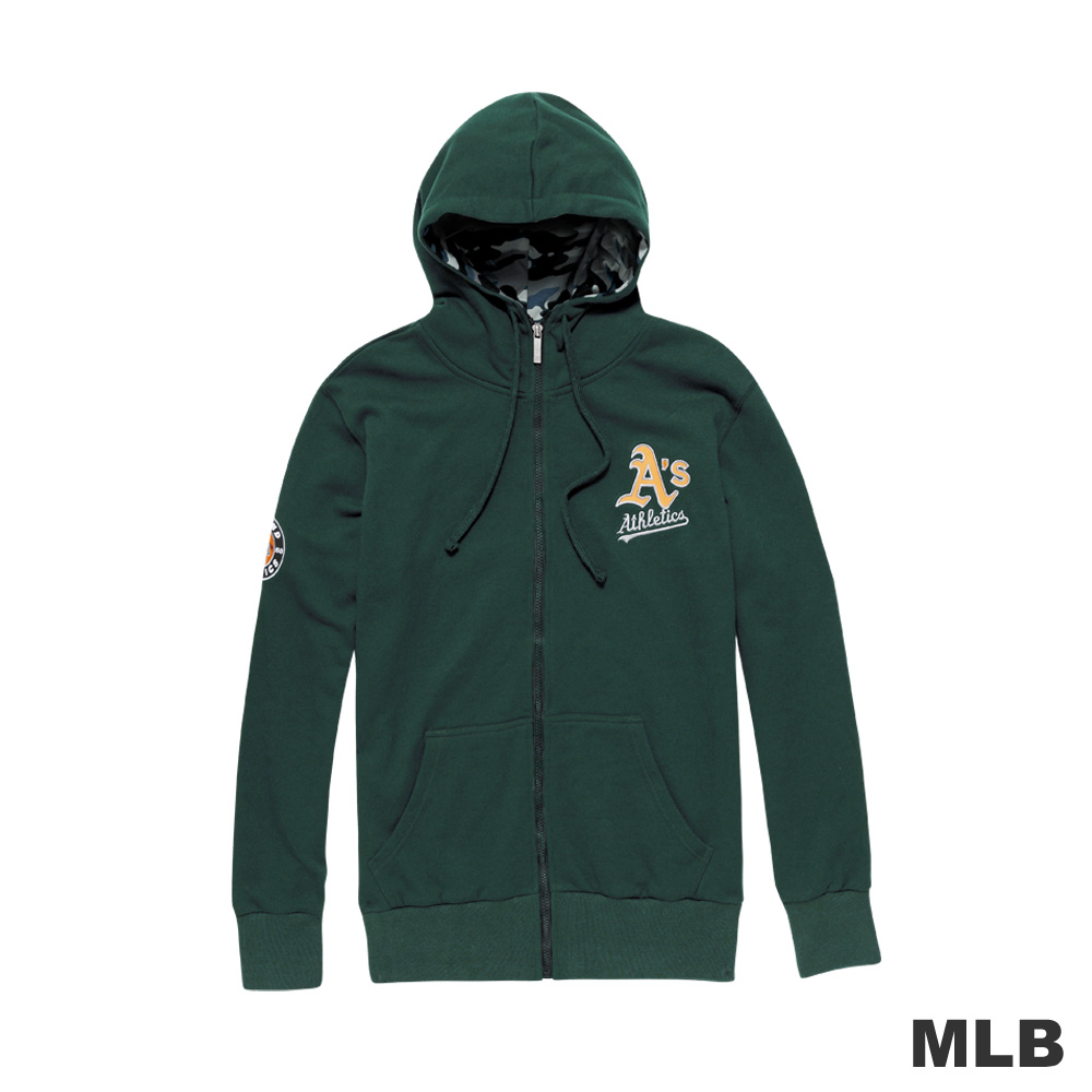 MLB-奧克蘭運動家隊字母LOGO連帽貼布繡厚外套-深綠色(男)