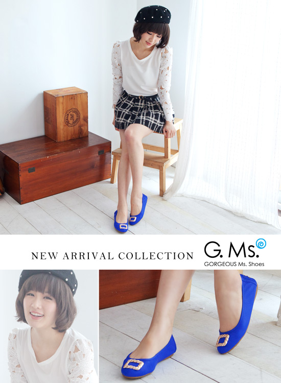 G.Ms. 輕旅行-全真皮金屬方釦折疊豆豆鞋-深情藍