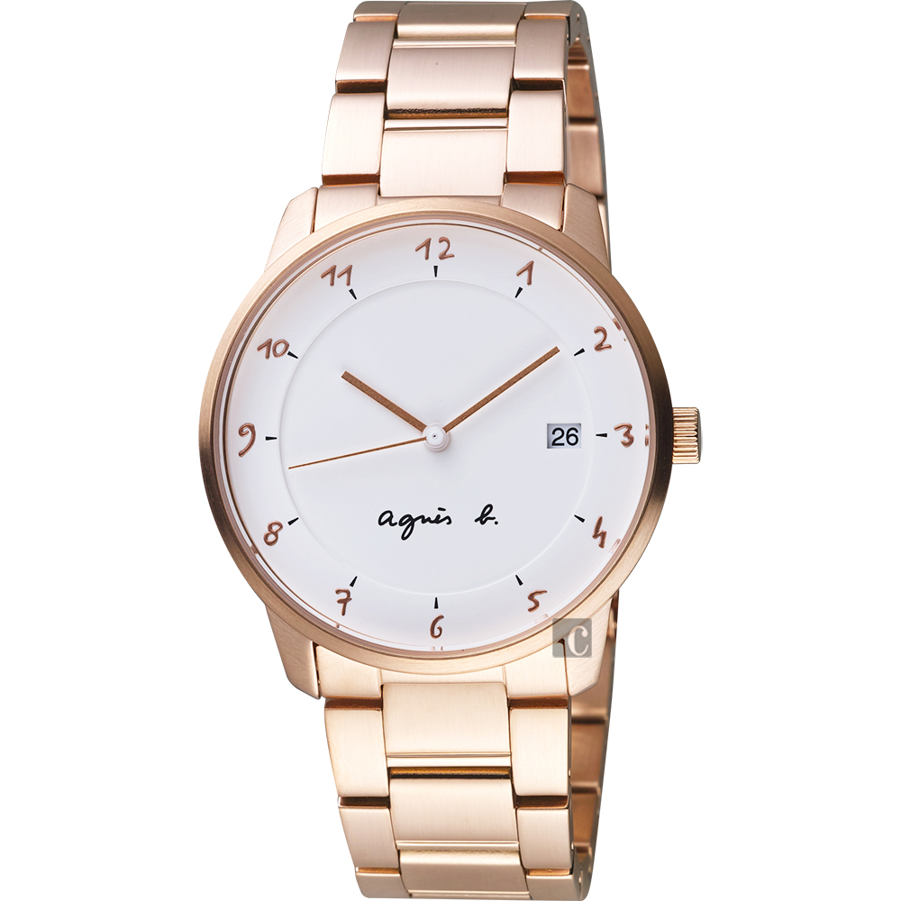 agnes b. 法國時尚藝術腕錶(BS9002J1)-白x玫塊金/38mm