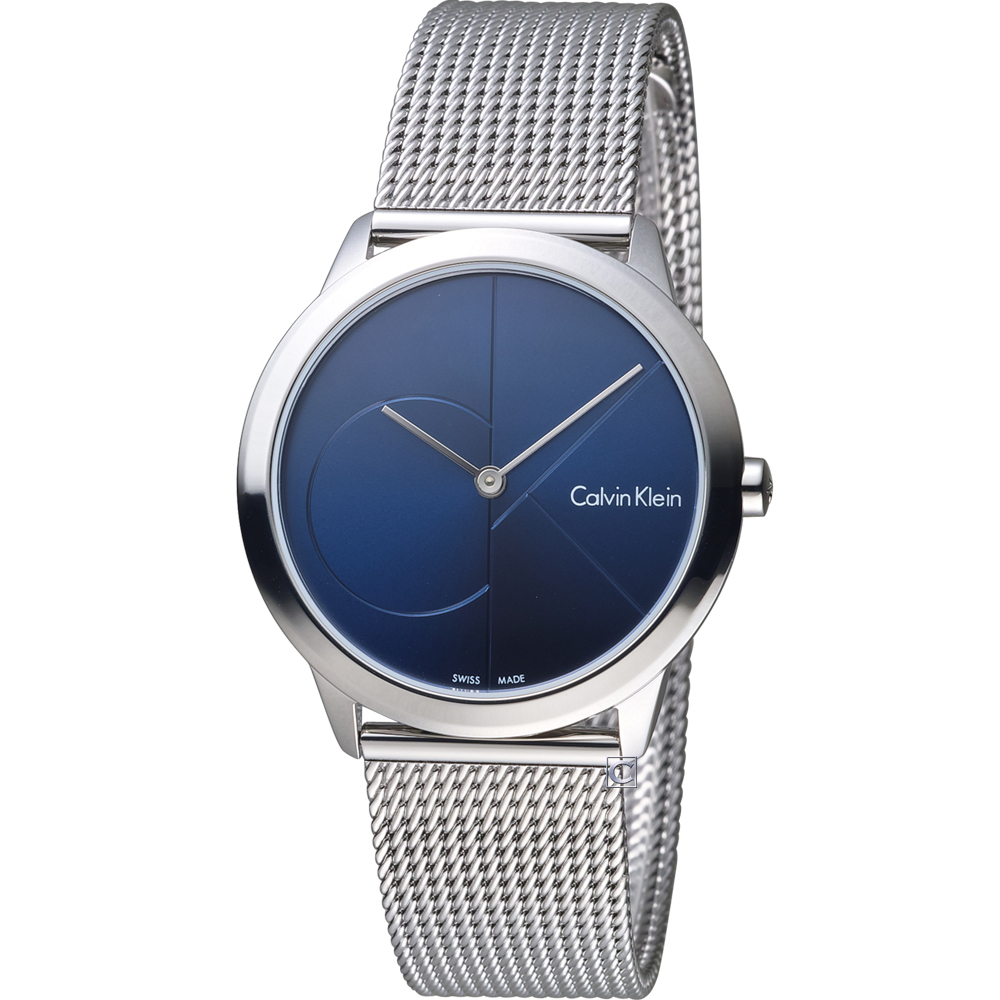 CK Calvin Klein Minimal 大cK米蘭時尚腕錶-深藍/35mm