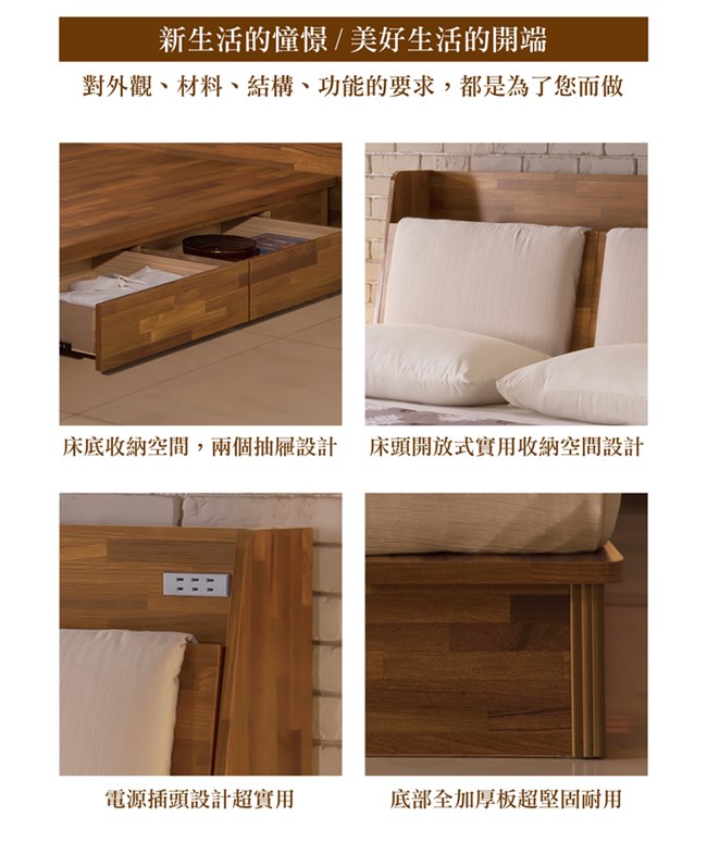 日本直人木業 Hardwood工業生活5尺雙人抽屜床組