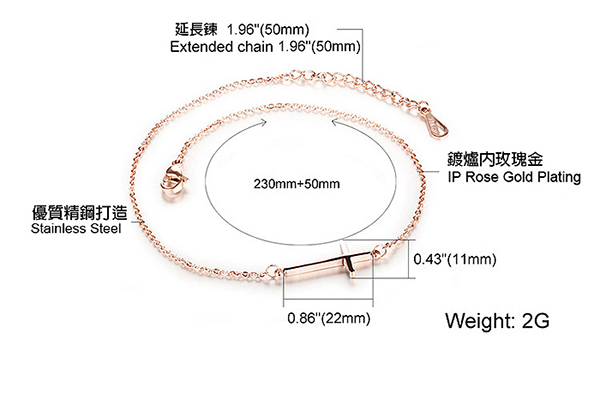 JINCHEN 白鋼十字架腳鍊 玫瑰金