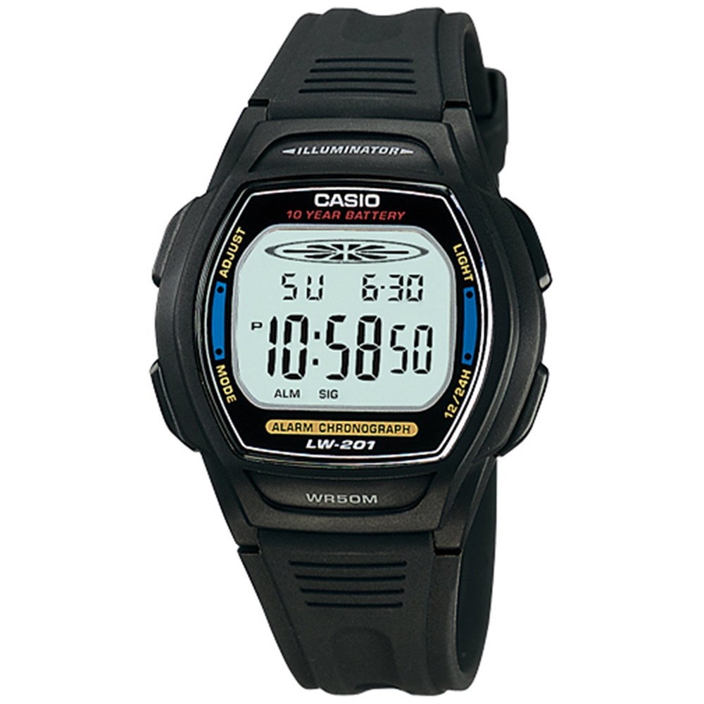 CASIO 10年電量電子運動錶(LW-201-2A)-藍邊