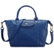 Longchamp Le Pliage Cuir小羊皮短把折疊小型水餃包-藍色 product thumbnail 1