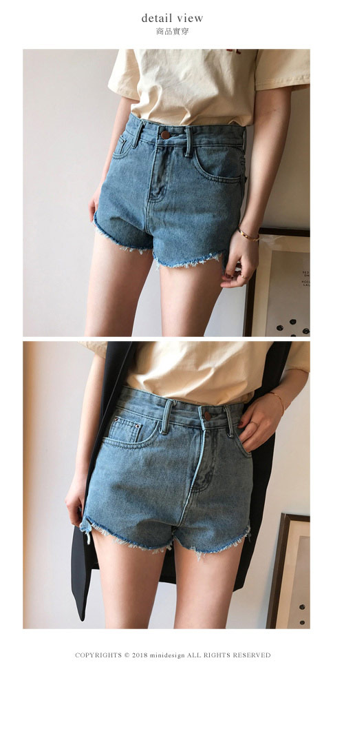 抽鬚下擺牛仔短褲 三色-mini嚴選