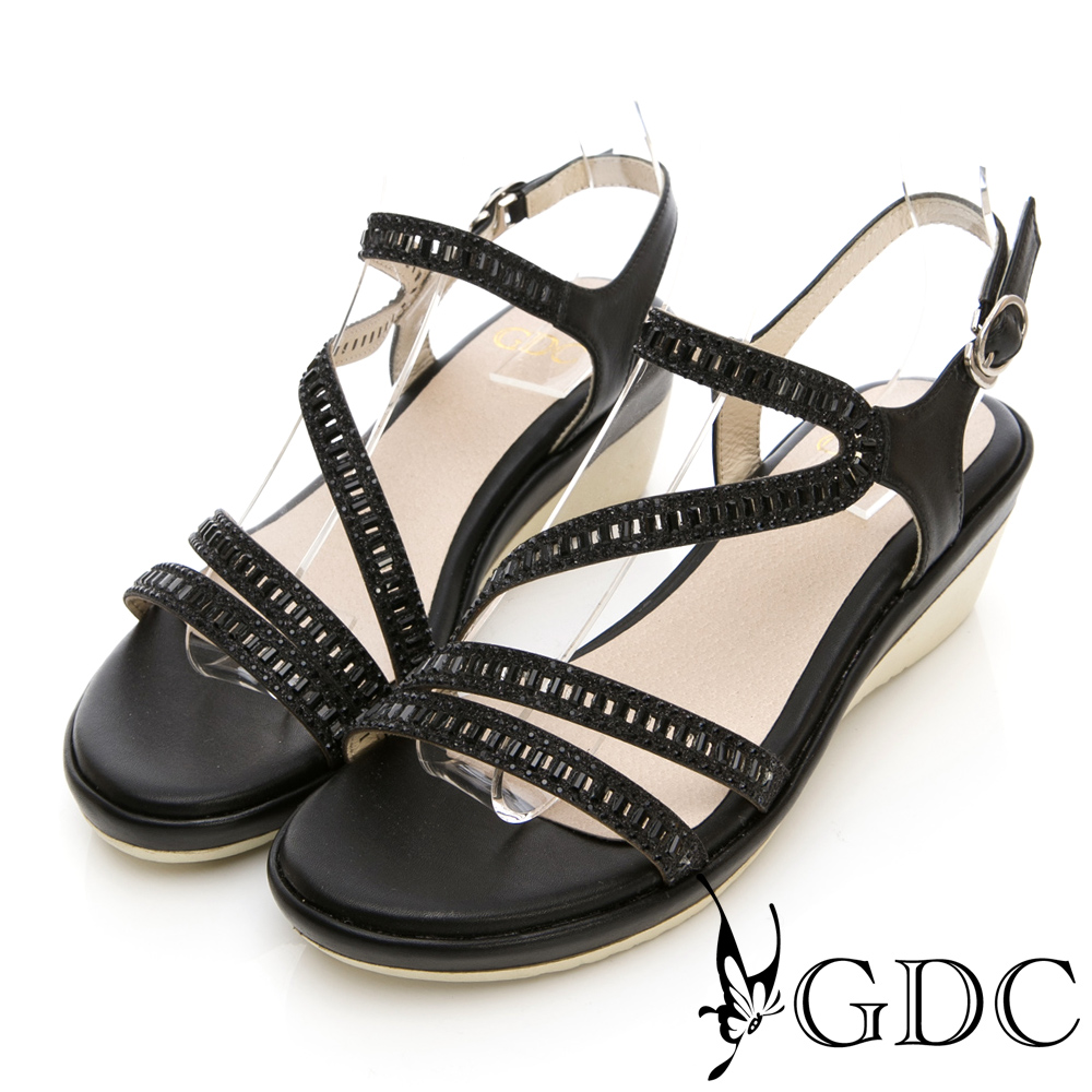 GDC-水鑽特殊設計交叉涼鞋-黑色