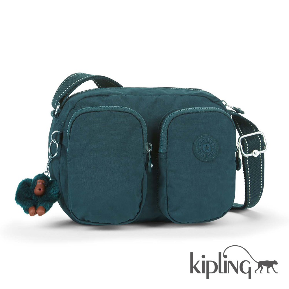 Kipling 斜背包 孔雀藍素面-中