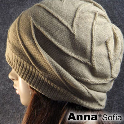 AnnaSofia 立體波線款 雙面戴針織帽(杏駝)