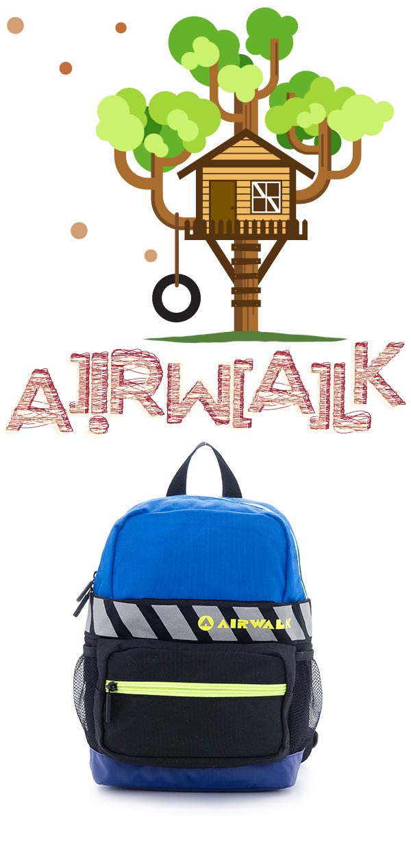 【美國 AIRWALK】撞色輕量尼龍兒童後背包(藍黑)