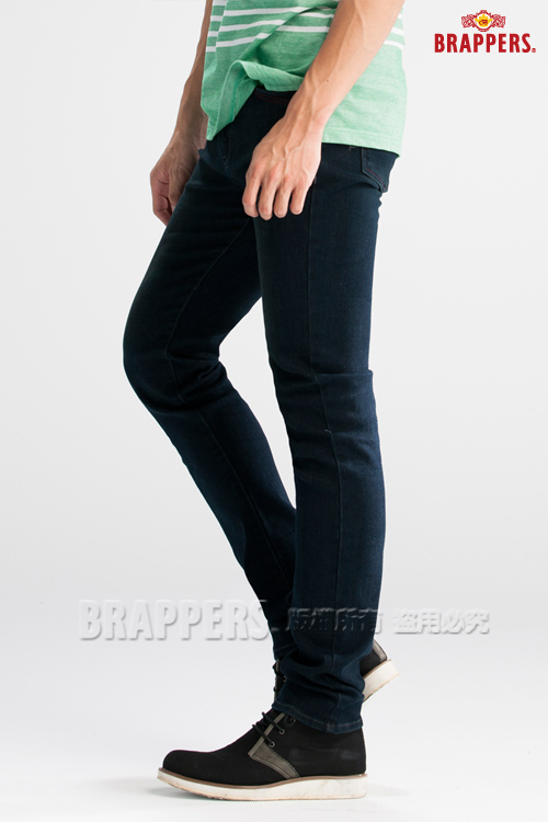 BRAPPERS 男款系列-男用窄版保暖直筒褲-藍黑