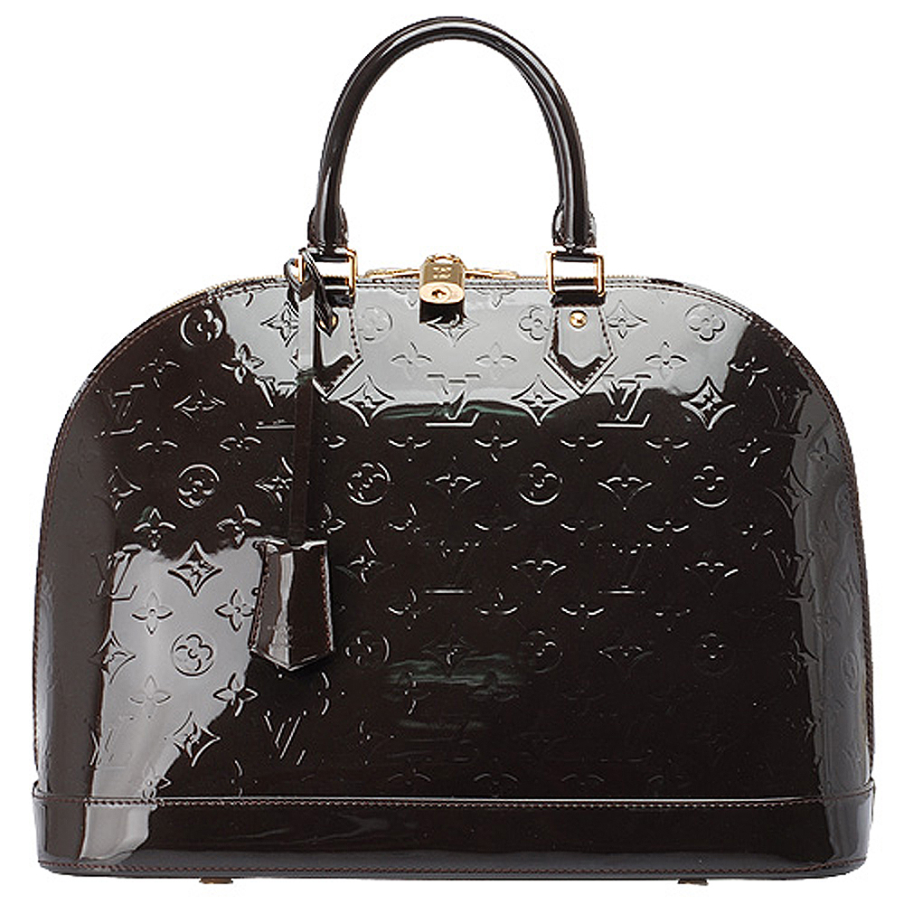 LV M91449 Monogram Vernis Alma漆皮拉鍊手提包-大-咖啡色