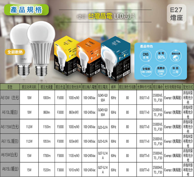 太星電工 LED燈泡E27/15W/暖白光(12入) A615L*12