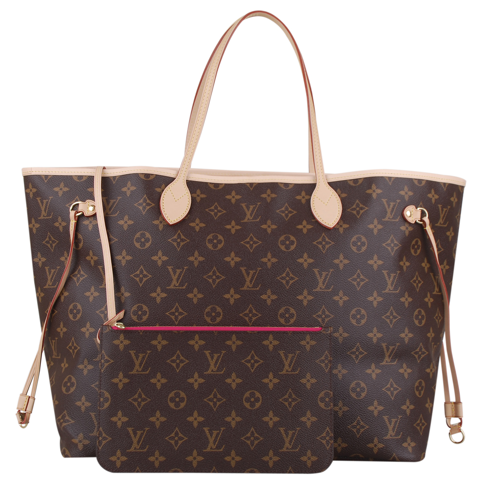 LV M41180 Monorgam Neverfull GM 縮口肩揹包附扁袋(桃紅)