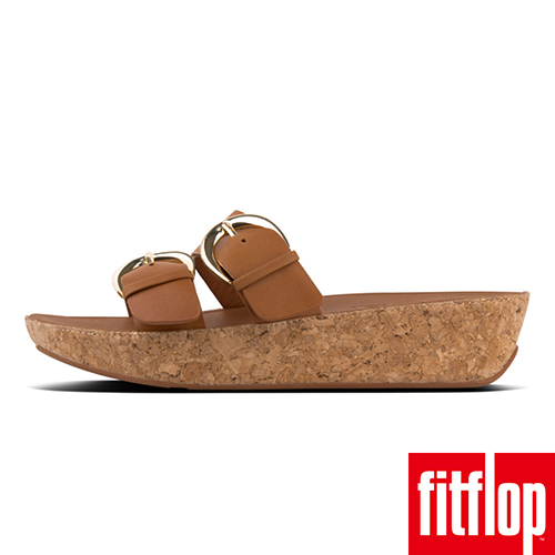 FitFlop DUO-BUCKLE SLIDE SANDALS焦糖