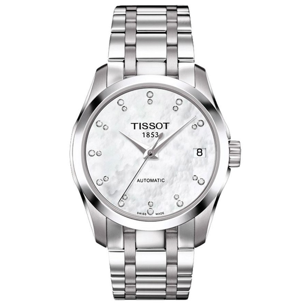 TISSOT 天梭 官方授權 Couturier Lady 時尚真鑽機械女錶-珍珠貝/32mm