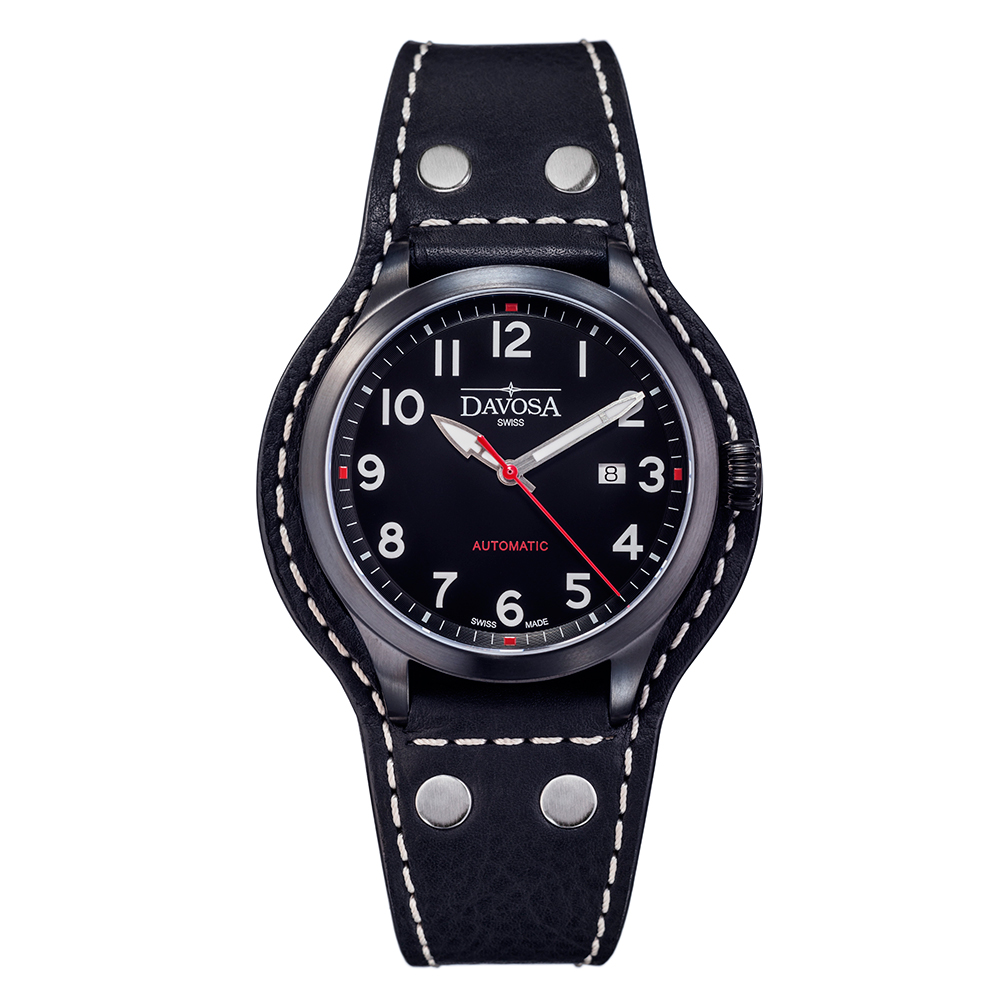 DAVOSA Axis AUtomatic 手工縫製專業護腕全皮帶-復古消光面x黑色錶帶