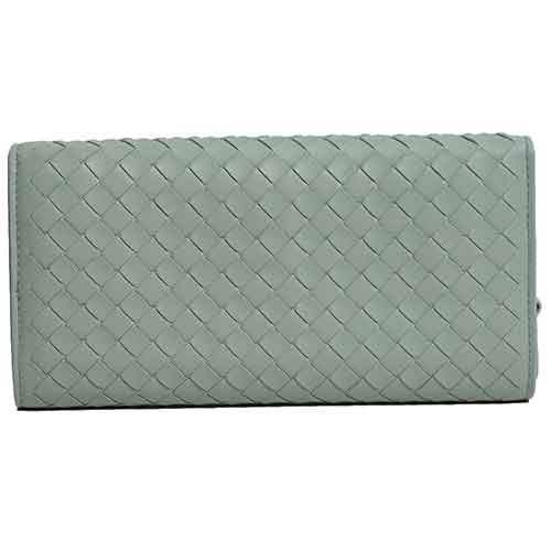 BOTTEGA VENETA 小羊皮手工編織釦式拉鍊零錢長夾(灰綠色)