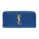 YSL MONOGRMONOGRAM系列V字縫線魚子醬牛皮金屬LOGO拉鍊手拿長夾(寶藍) product thumbnail 1