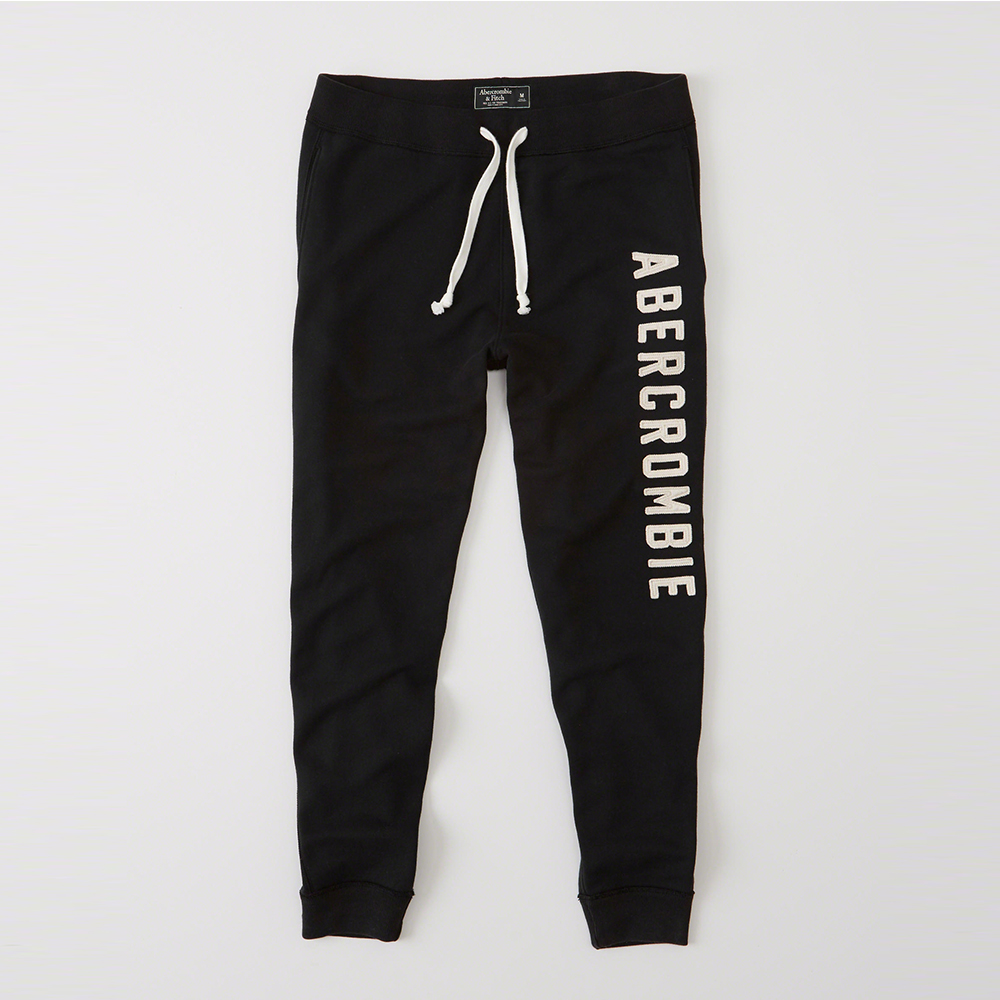 A&F 經典文字刺繡長棉褲-黑色 AF Abercrombie