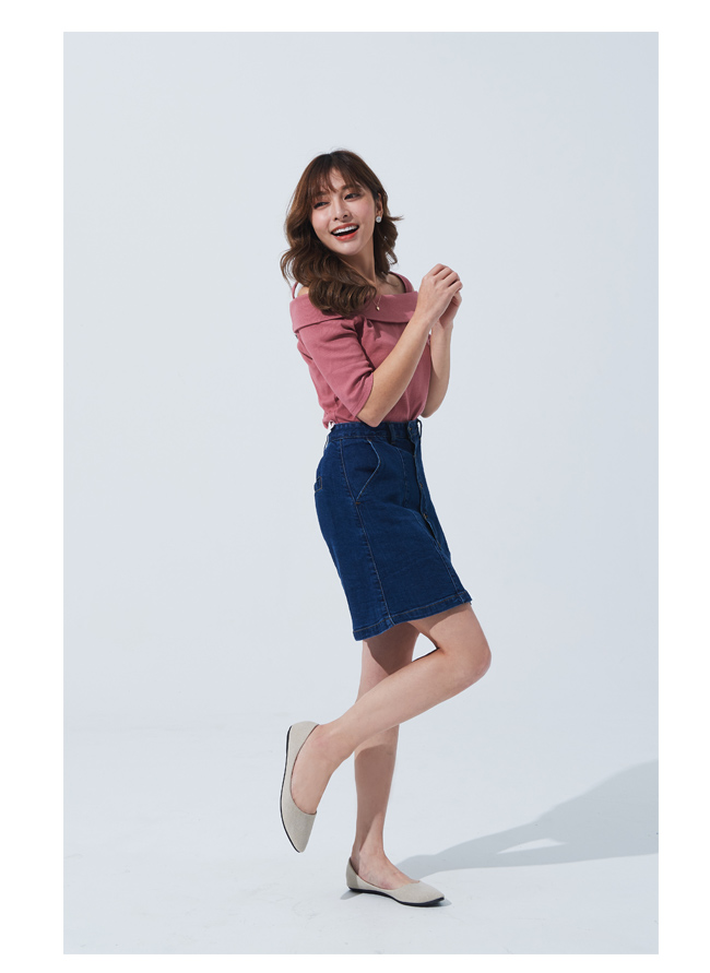 mo.oh - 丹寧牛仔布尖頭平底鞋娃娃鞋-米色