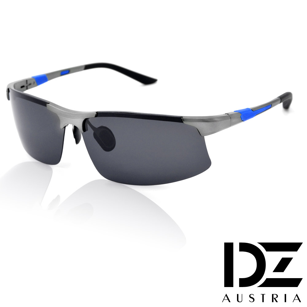 DZ 極速翱翔 抗UV 偏光太陽眼鏡墨鏡(槍灰框藍飾)