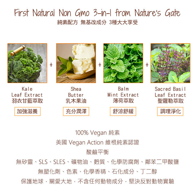 Nature s Gate天然之扉 經典淨涼薄荷甘藍精華無基改三合一洗護沐浴露237mL