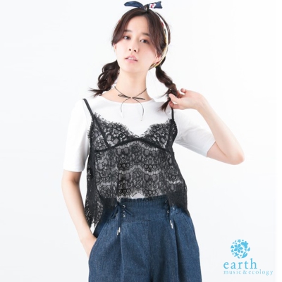 earth music SET ITEM 素面圓領短袖上衣+蕾絲細肩帶背心