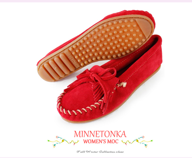 MINNETONKA 紅色麂皮素面莫卡辛 女鞋 (展示品)