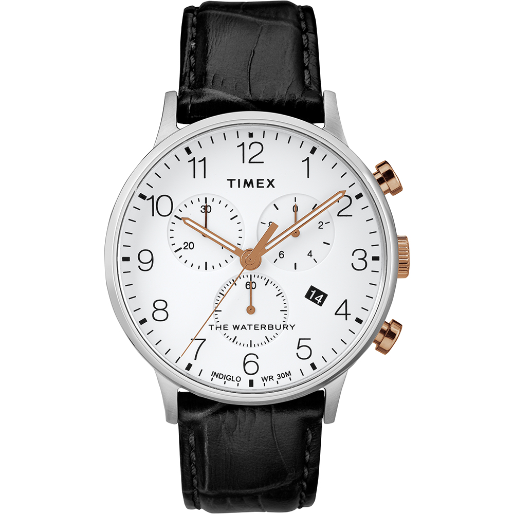 TIMEX 天美時 Waterbury系列 經典簡約三眼計時手錶-白/黑/40mm