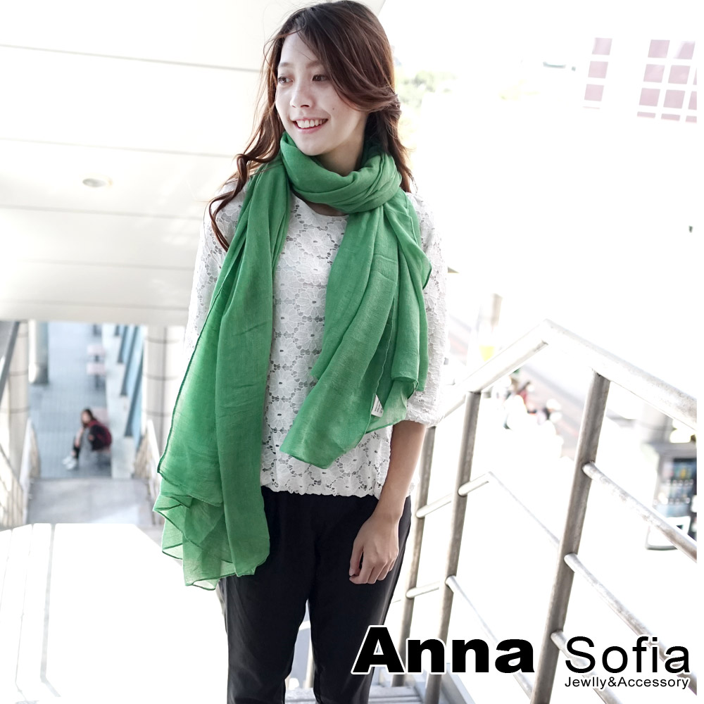 AnnaSofia 軟柔手感棉麻 超大寬版披肩圍巾(森活系-23葉綠)