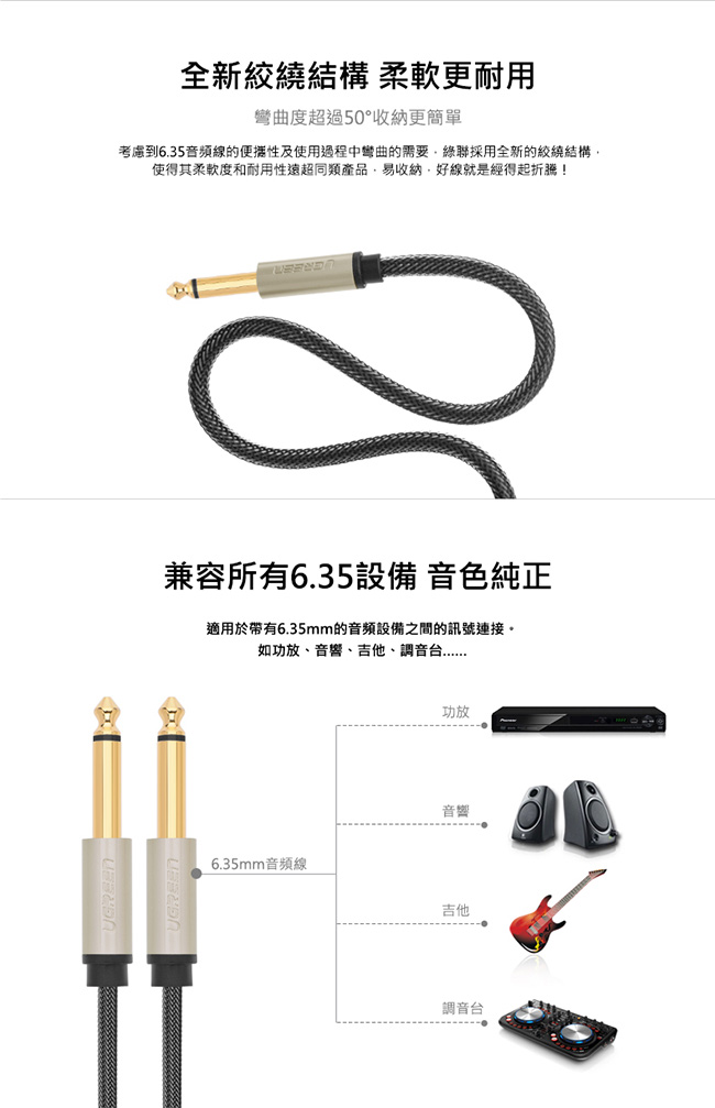 綠聯 6.35mm發燒級音源線