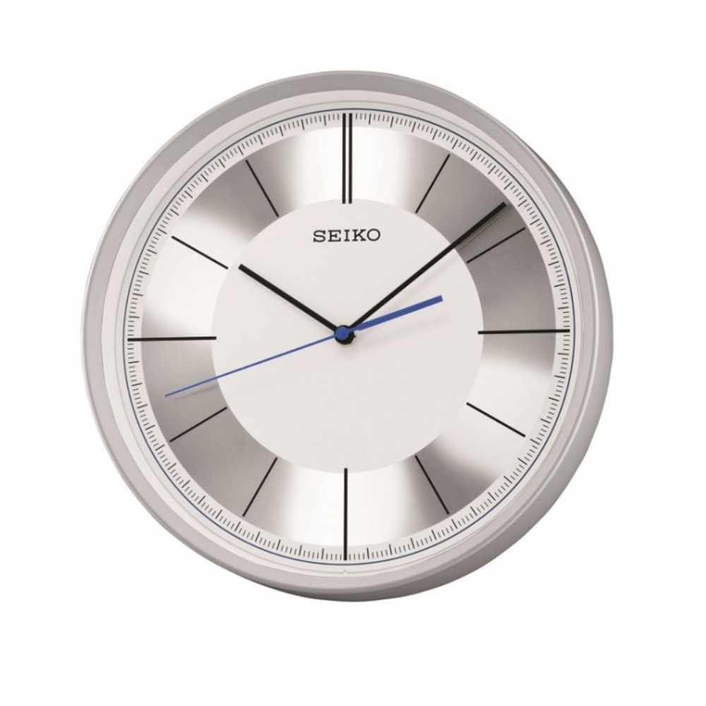 SEIKO 精工鋁質面盤滑動式秒針靜音掛鐘-銀白/30.5cm
