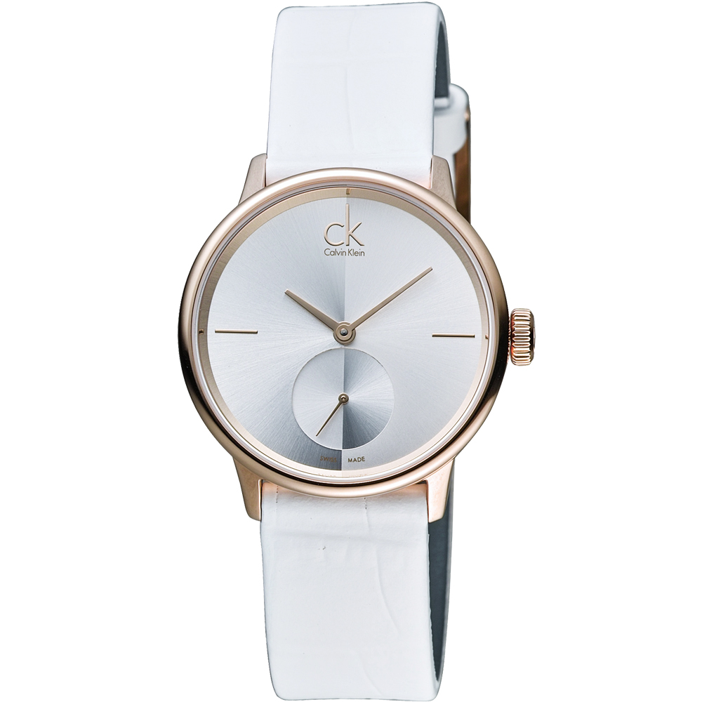 Calvin Klein 日月光系列小秒針時尚腕錶-玫瑰金色/32mm