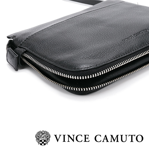 Vince Camuto 素面拉鍊手拿肩背兩用包-黑色