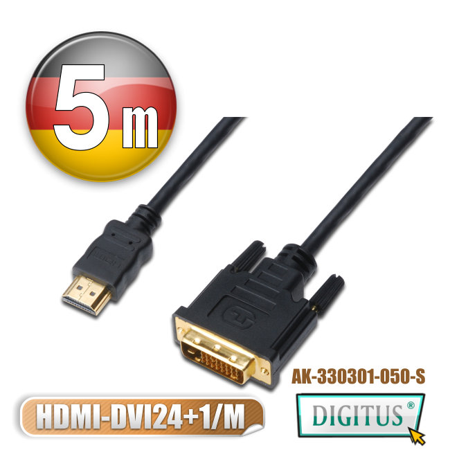 曜兆DIGITUS HDMI轉DVI-D(24+1)互轉線-5公尺(公-公)