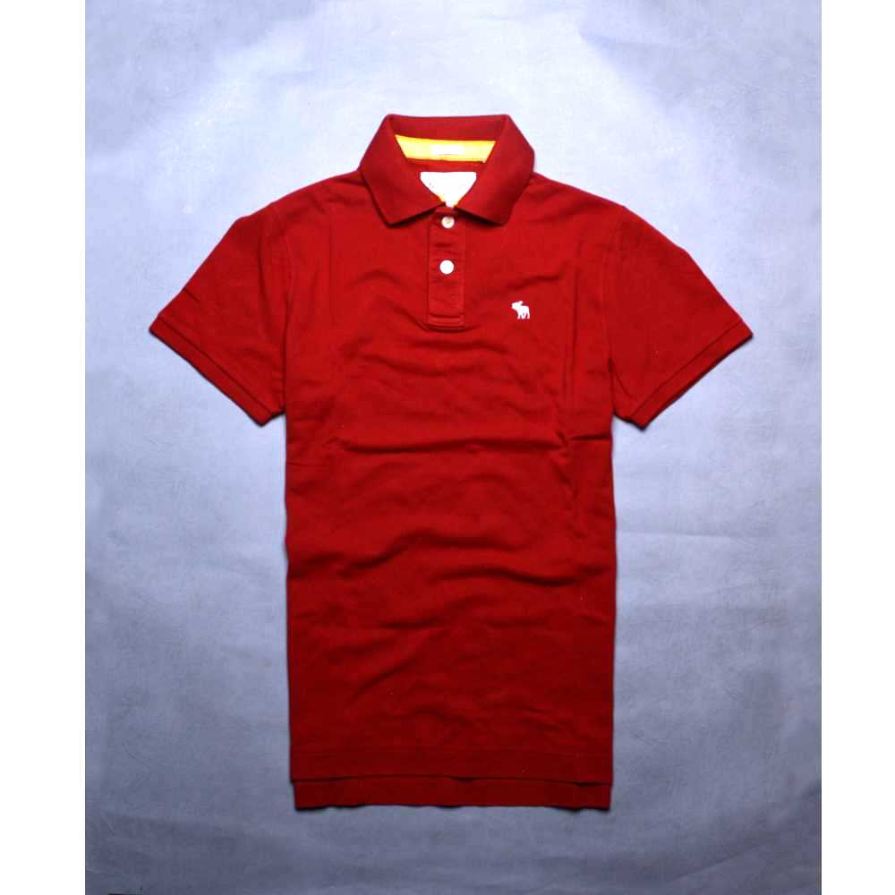 A&F Abercrombie & Fitch 經典麋鹿刺繡短袖POLO衫-紅色