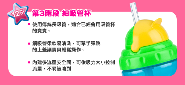 Nuby 雙耳防漏彈跳吸管水杯240ml-藍綠(12m+)