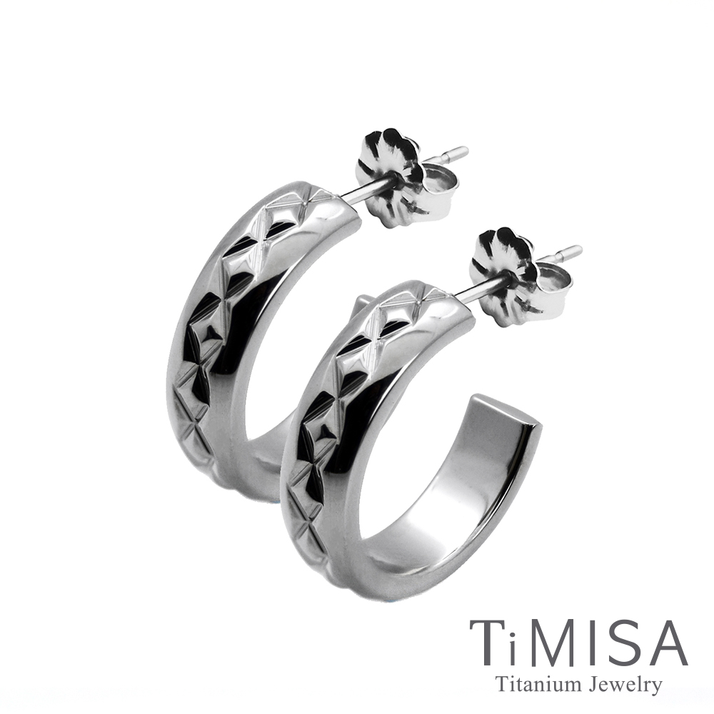 TiMISA 格緻星光-寬版 純鈦耳環一對