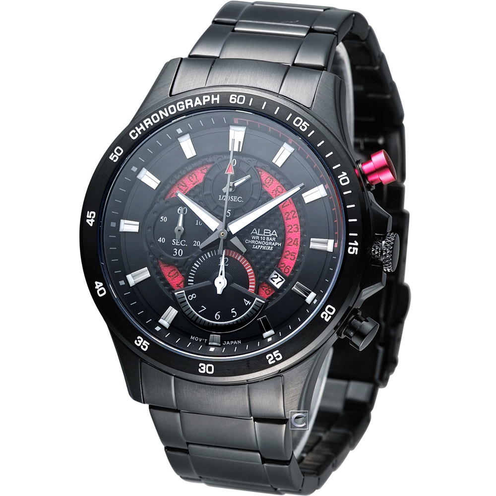 ALBA 疾速奔馳計時腕錶-IP黑x紅色/44mm