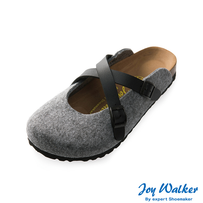 Joy Walker 經典交叉包頭拖鞋*黑灰