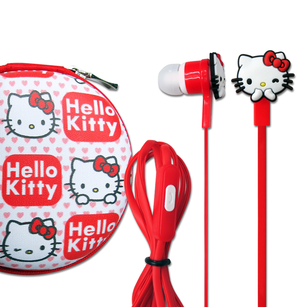 Hello Kitty凱蒂貓 入耳式立體聲耳機麥克風+收納盒組