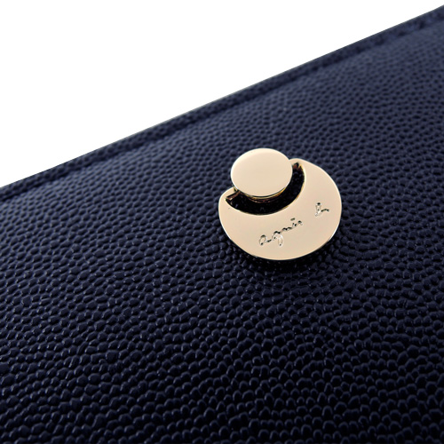 agnes b. 簡單小釦ㄇ字防刮拉鍊長夾(深藍)