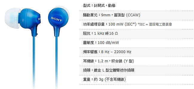 SONY 輕量型內耳式耳機 MDR-EX15LP