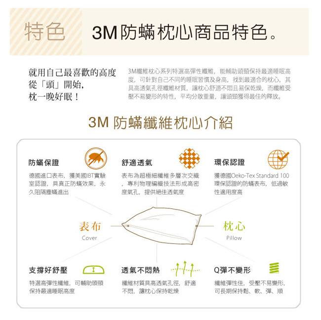 3M 天然乳膠防蹣枕心 加碼送3M保潔墊枕套