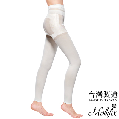 Mollifix 3D極型拉提直紋9分塑身褲 (簡約白)