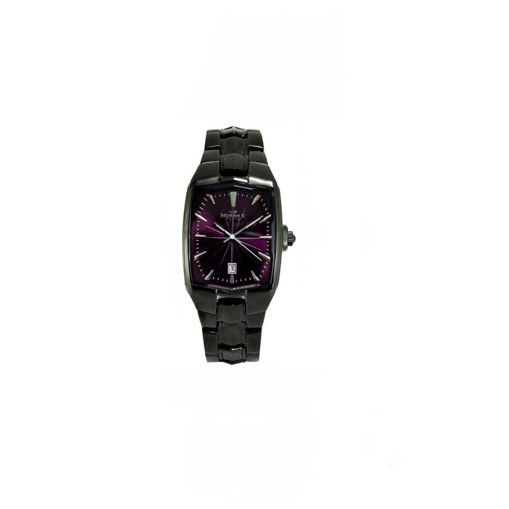 MORRIS K 巴黎時尚波紋IP黑腕錶-IP黑/紫/37mm