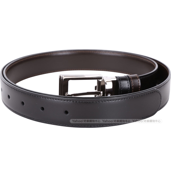 Mont Blanc 萬寶龍方型金屬頭雙面用腰帶(黑x咖)