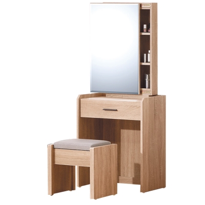 品家居 倫恩2尺橡木紋化妝鏡台含椅-60.5x40.5x151.5cm-免組